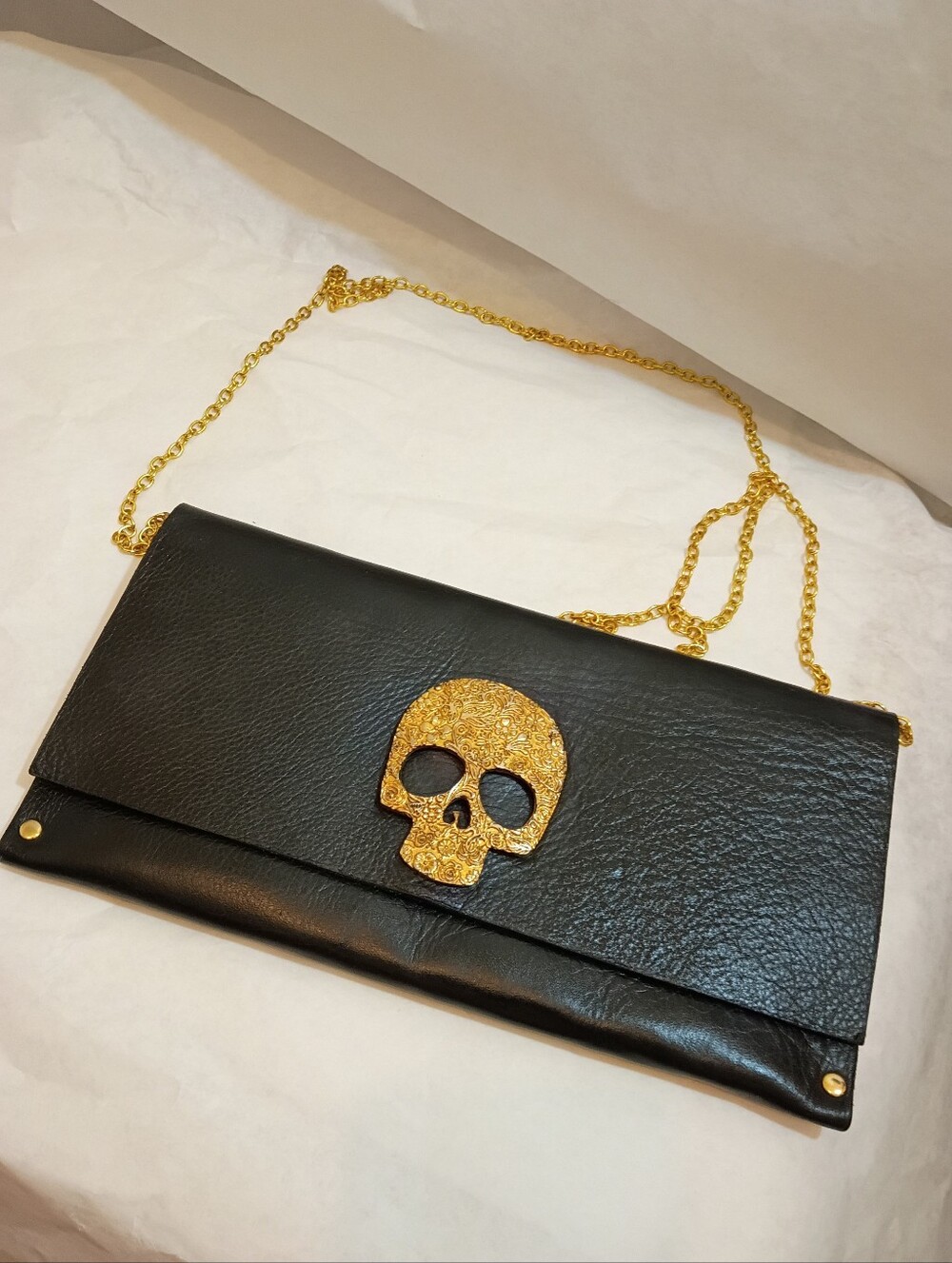 Floyd Black Gold Hardware Skull Rare Crossbody Bag Leather Y2K